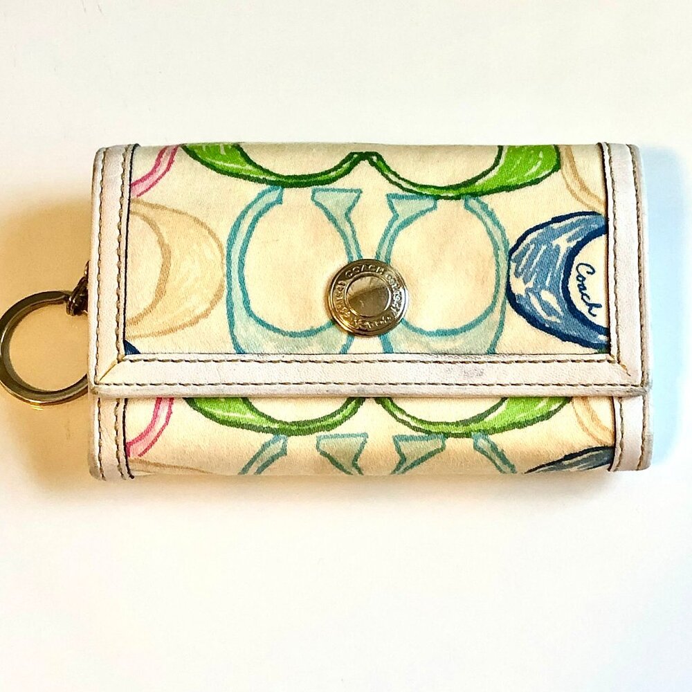 COACH Vintage Scribble Signature C Flap Card Wallet Multi-color Pastel - Picture 2 of 6